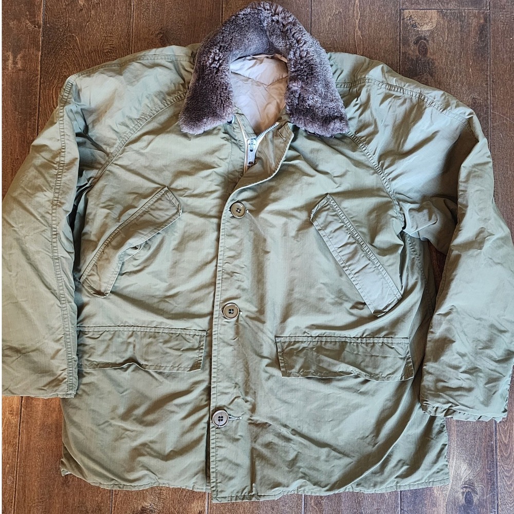 VTG 50s Eddie Bauer Down Parka L B9 Style Crown Zipper Olive Blizzard 78 chars